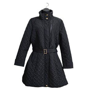 Cole Haan Signature Black Quilted Belted Long Coat Sz XL